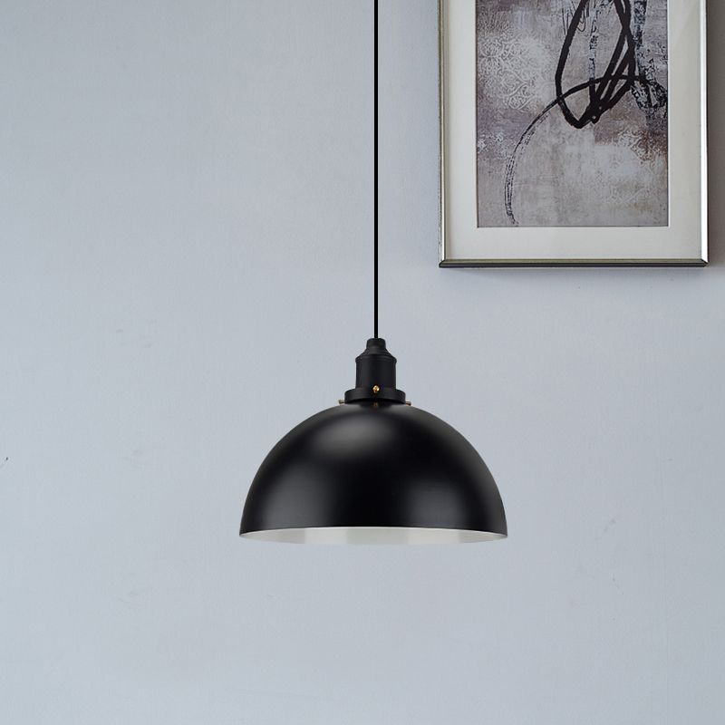 Dome Shade Iron Pendant Lighting Industrial 1 Bulb Dining Table Hanging Ceiling Light in Black