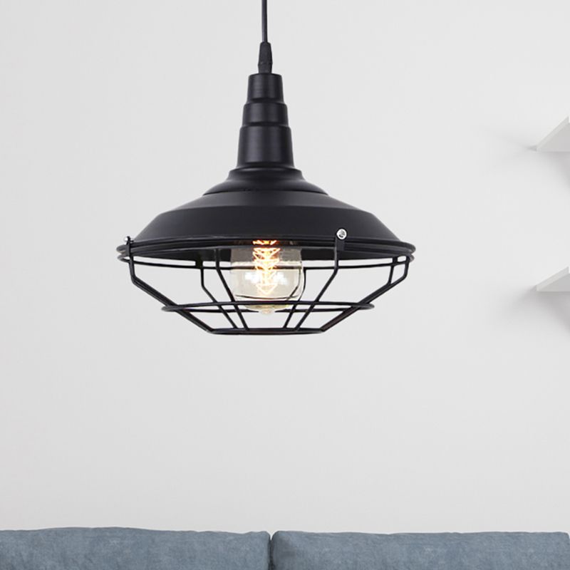 Barn Living Room Hanging Lamp Nautical Iron 1-Light Black Pendant Light Fixture with Wire Cage