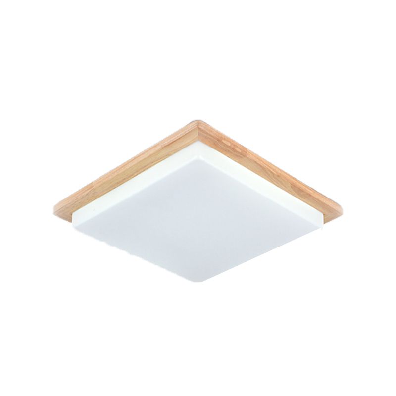 Modern LED Wood Flush Mount Geometric Shape Ceiling Light with Acrylic Shade for Bedroom