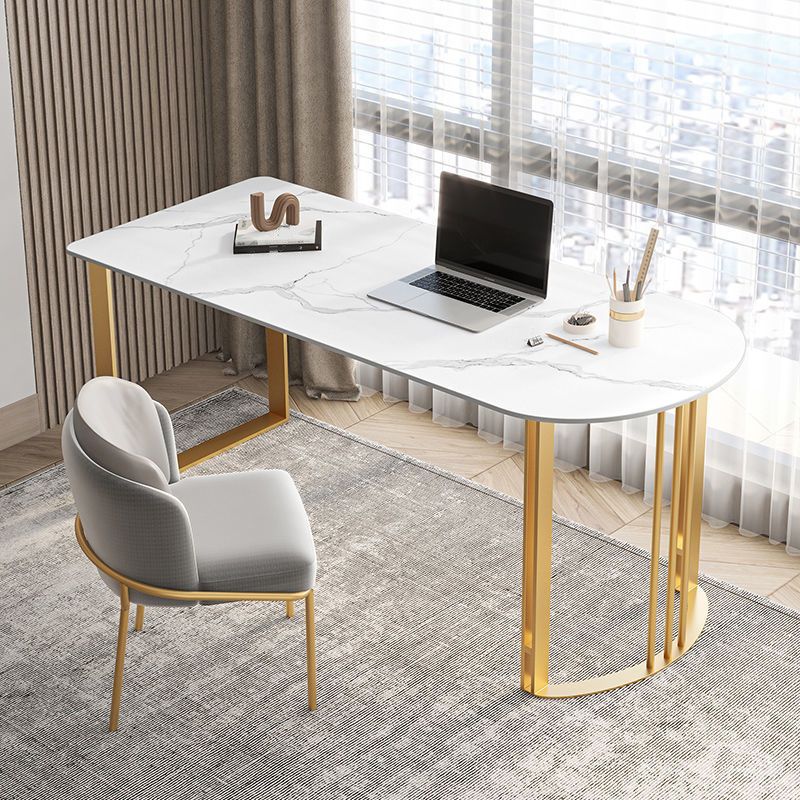 Glam Stone Office Desk 29.53-inch Tall Writing Desk with Metal Base