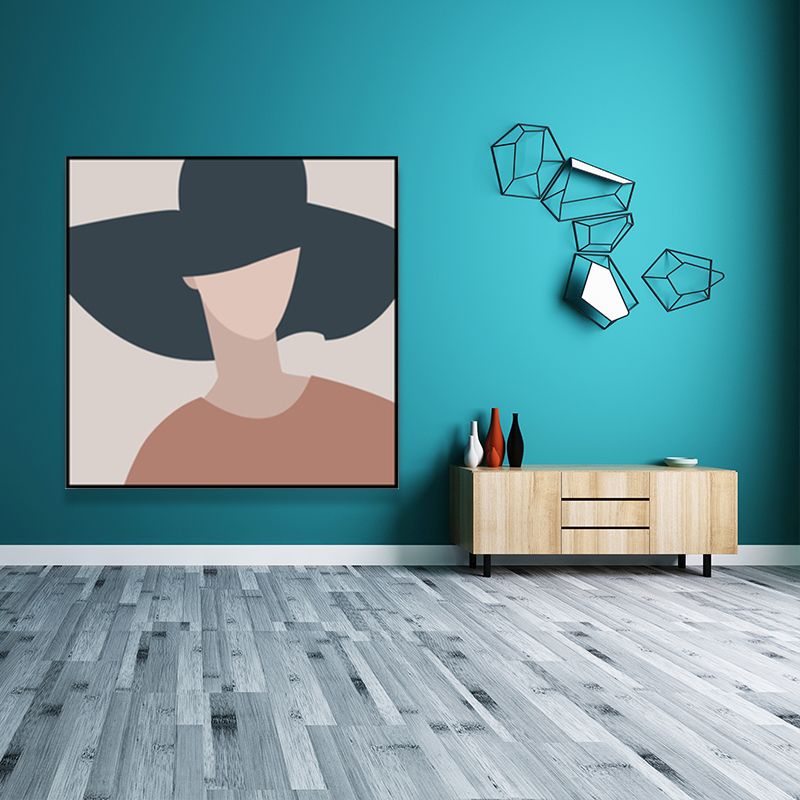 Dark Color Fashion Woman Wall Art Textured Square Wrapped Canvas for Living Room