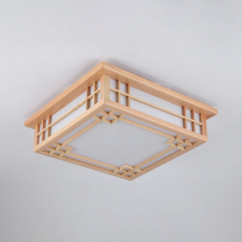 Modern Flush Mount Square LED Ceiling Light with Wood for Bedroom