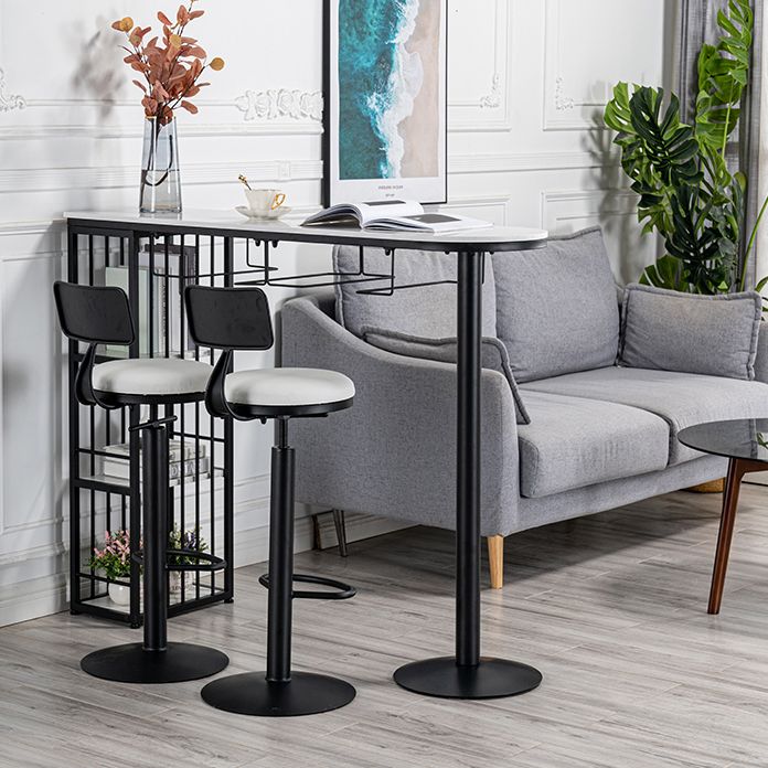 Glam Faux Marble Indoor Bar Dining Table Iron Double Pedestal Bistro Table with Shelve