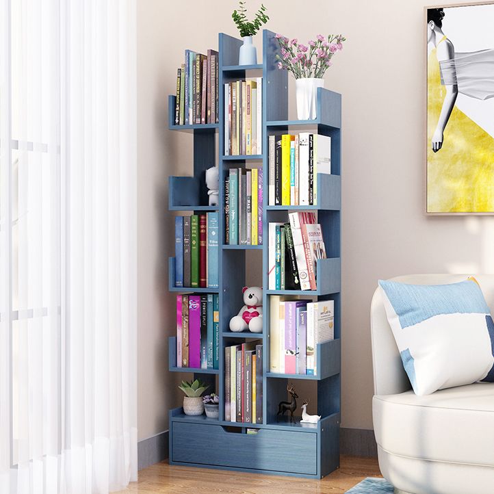 Contemporary Open Back Bookshelf Standard Bookcase with Pull Out Drawer