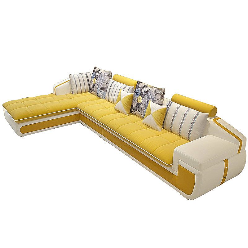 L-Shape Fabric Square Arm Sofa and Chaise Slipcovered Sectional with Pillow Back