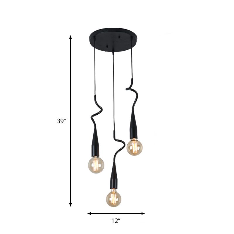 3/10-Head Cascading Hanging Lamp Industrial Style Black Iron Multi Light Pendant with Open Bulb Design