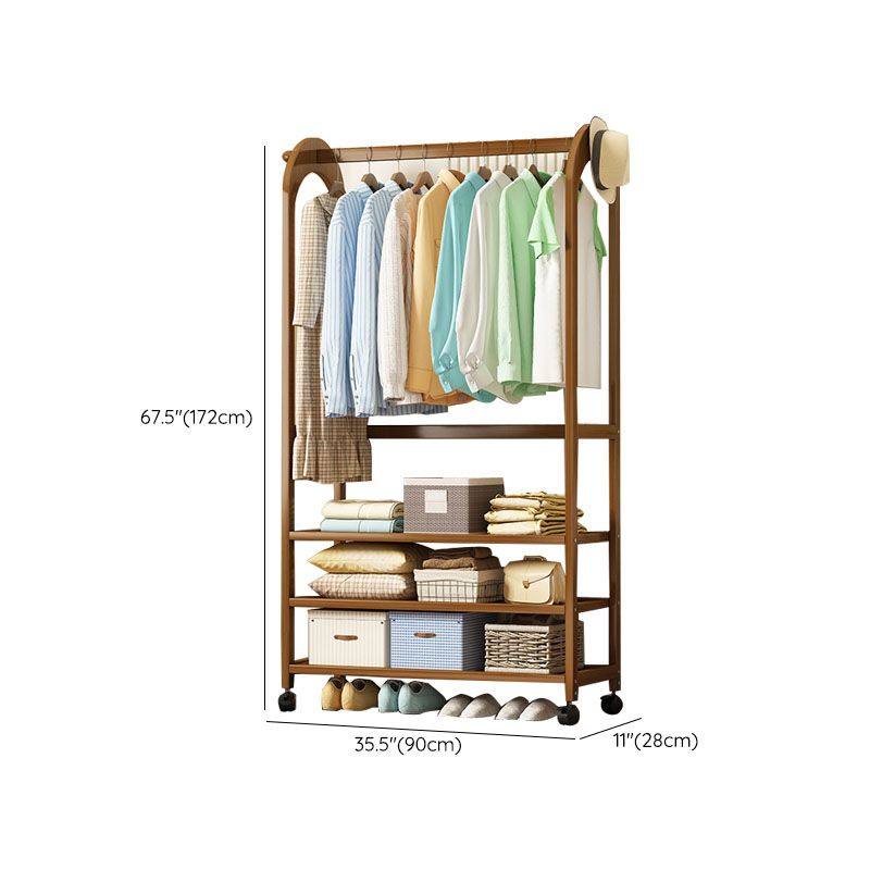 Wooden Coat Hanger Modern Style Minimalist Household Floor-standing Coat Rack with Pulley