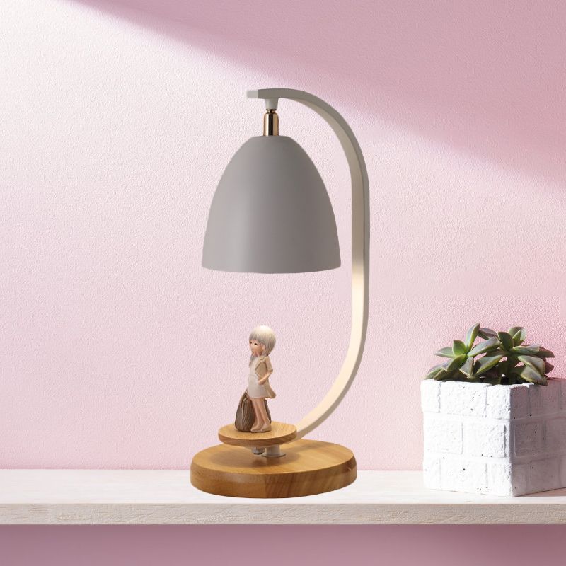 Nordic Conical Nightstand Light Metallic 1 Light Bedroom Table Lamp with Girl Decor in White/Black