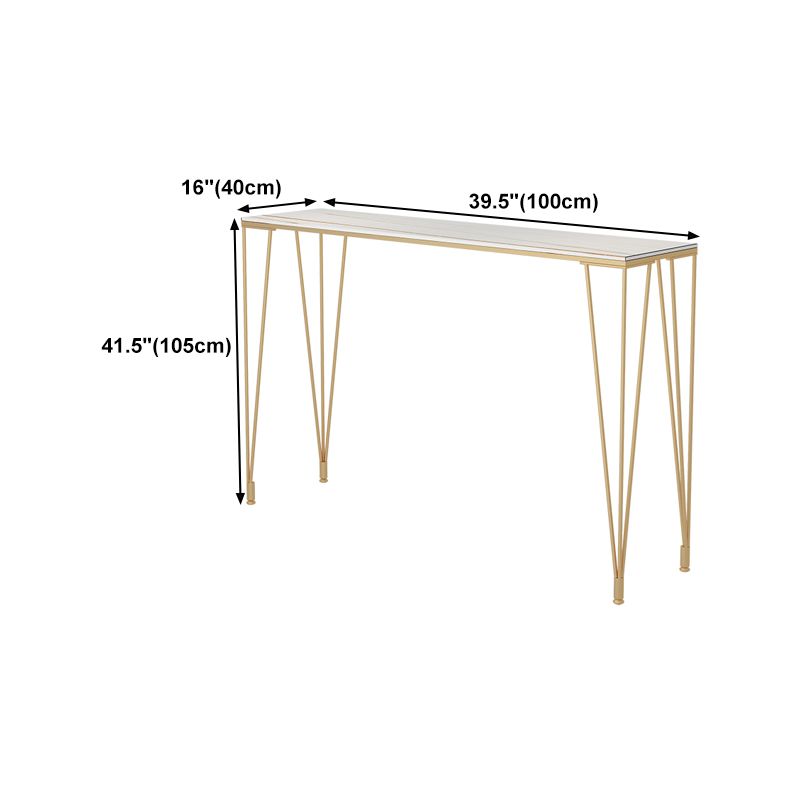 Glam Gold Iron Bar Dining Table White Stone Top Indoor Bistro Table with 4-Legs Pedestal