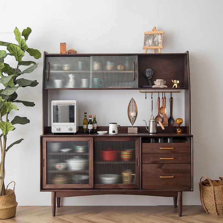 Pine Solid Wood Sideboard Buffet Contemporary Buffet Table with Drawers