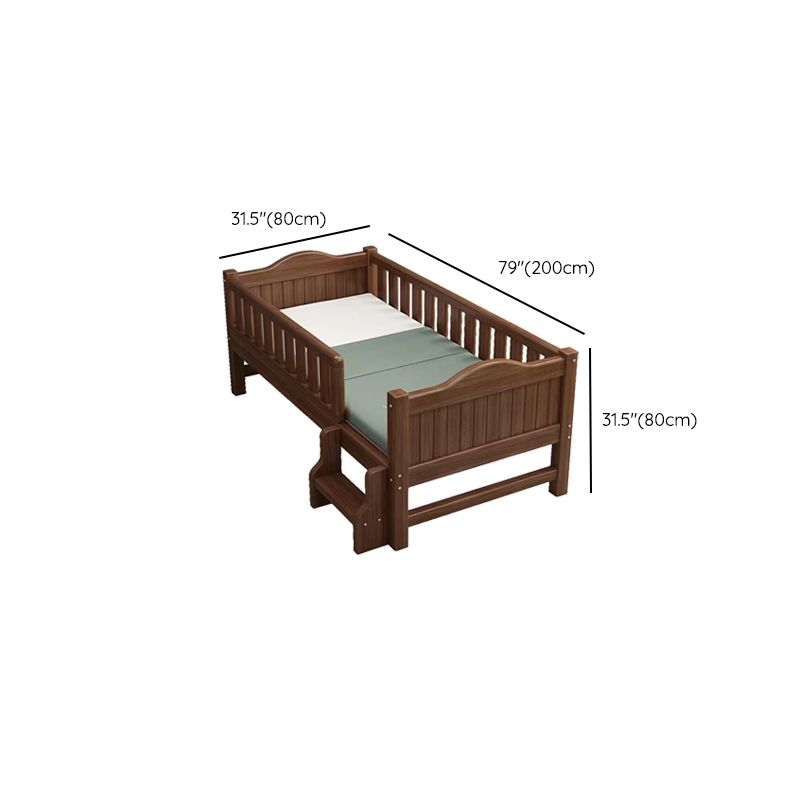 Traditional Nursery Crib in Brown Solid Wood with Guardrail Arched Crib