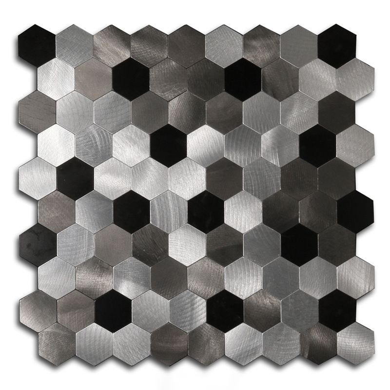 Hexagonal Mosaic Tile Metal Peel and Stick Tiles for Kitchen and Bathroom, 11.8"x 11.8"