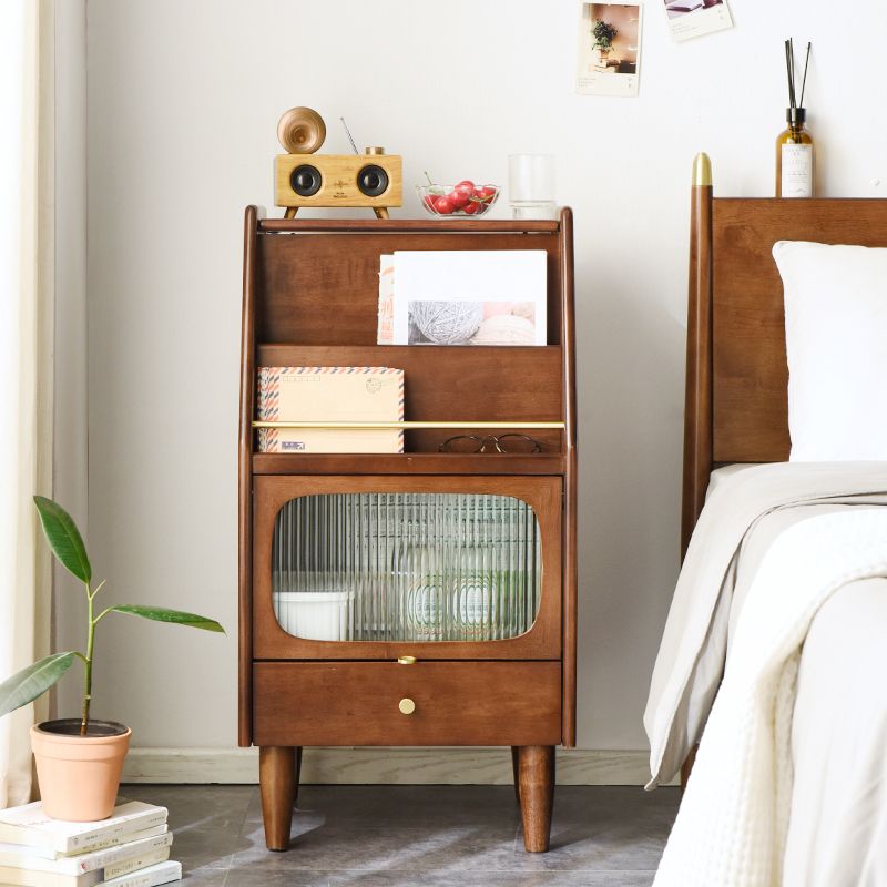 Modern Style Rubber Wood Storage Sideboard Cabinet with Glass Doors