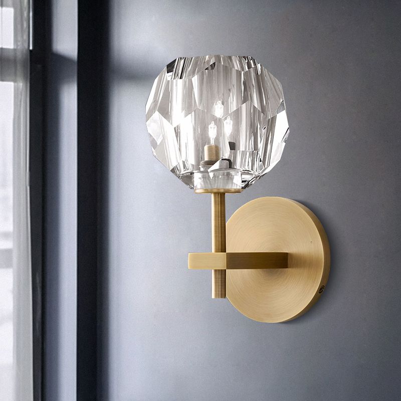 Metal Postmodern Wall Sconce Ball Shape Vanity Lamp with Crystal Shade for Bathroom