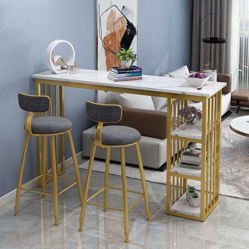 Rectangle Bar Table Contemporary Bar Dining Table with Sled Base in Gold