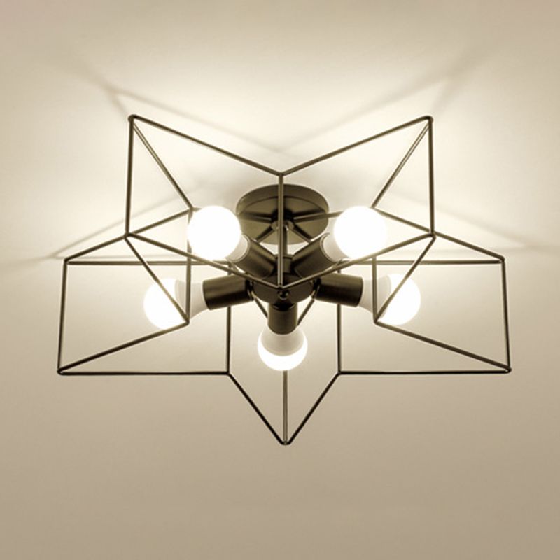 Star Ceiling Mount Light Fixture Modern Metal 5 Lights Semi Flush Light