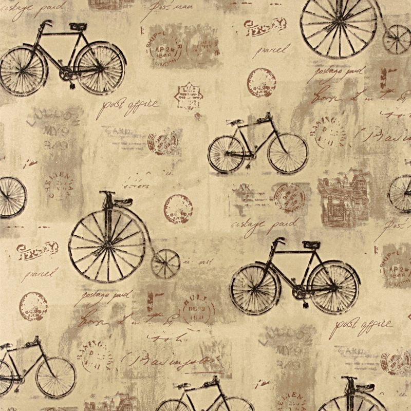 Taupe Bicycles and Letters  Wallpape Graffiti Washable Non-Pasted Wall Decor, 20.5-inch x 33-foot