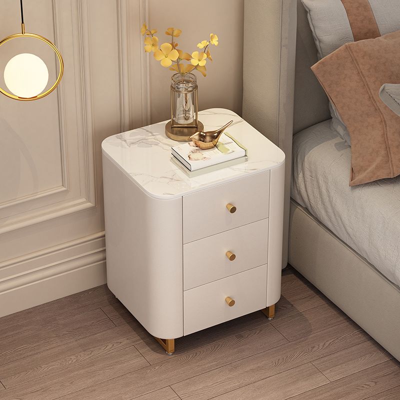 Sintered Stone Top Kids Bedside Table Contemporary Pine Nightstand with 3 Drawers