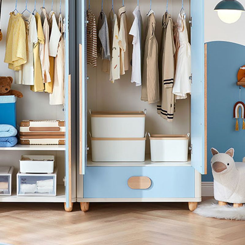 Blue High Gloss Coat Locker Wooden with Lower Storage Drawers