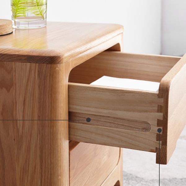 Oak Wood Kids Bedside Table Contemporary Nightstand with 2 Drawer