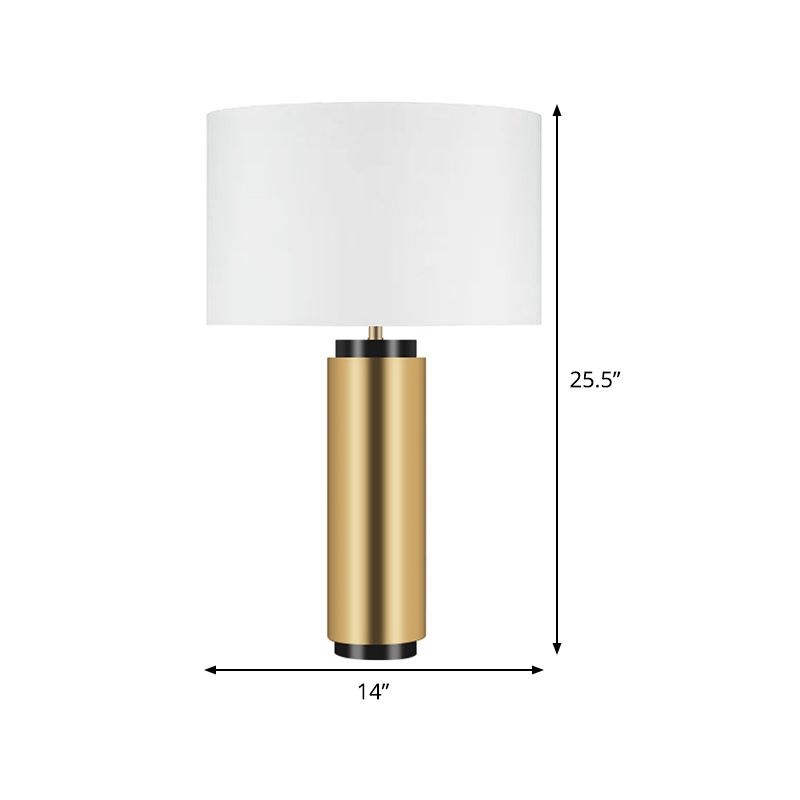 Cylindrical Task Lighting Modernism Fabric 1 Head White Desk Lamp with Gold Metal Base