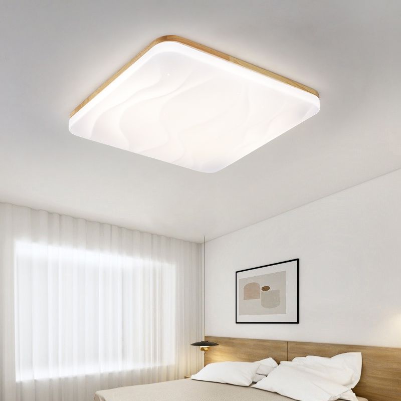 Modern Rectangle Ceiling Light Wood 1 Light LED Flush Mount Light for Bedroom