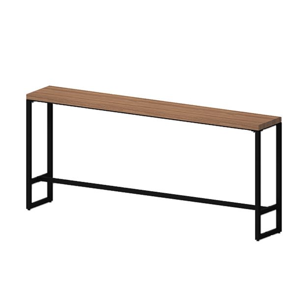 Pine Wood Top Pub Table Rectangle Modern Bar Table with Trestle Base in Black