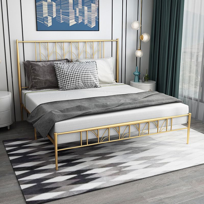 Black/Golden Open-Frame Bed with Rectangle Headboard in Iron