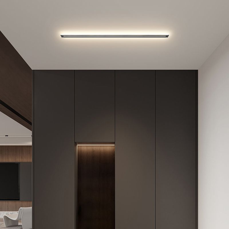 Minimalism Linear Flush Mount Ceiling Light Fixture in Black for Hallway