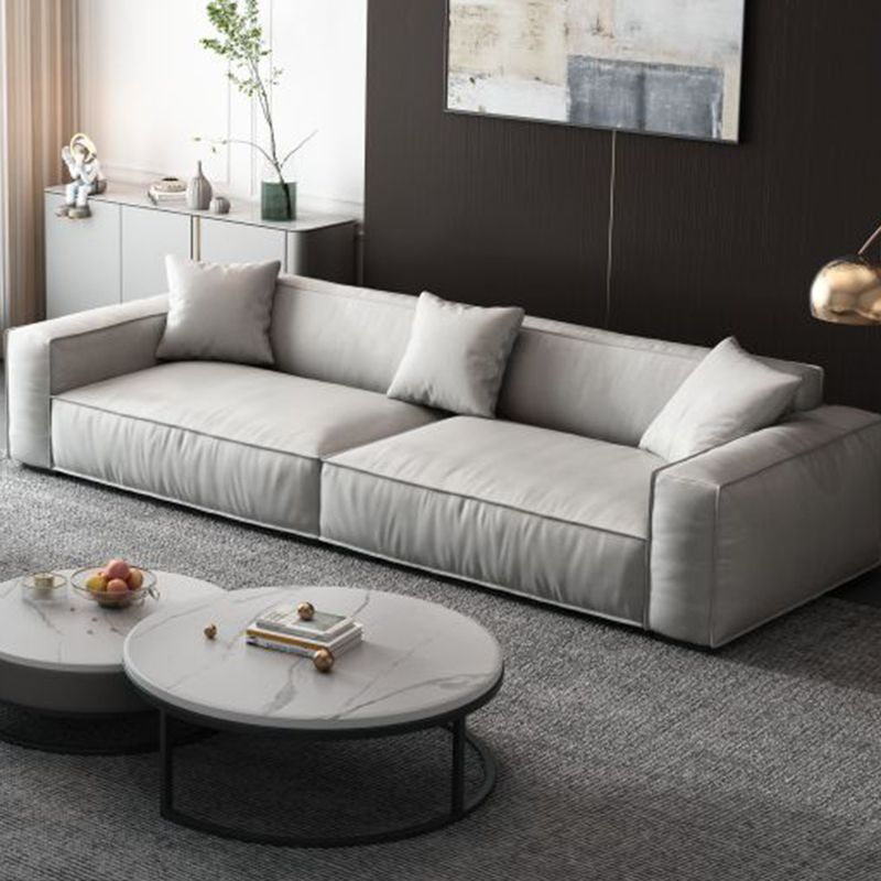 Modern Living Room Faux Leather Couch Square Arm Standard Cushions Sofa