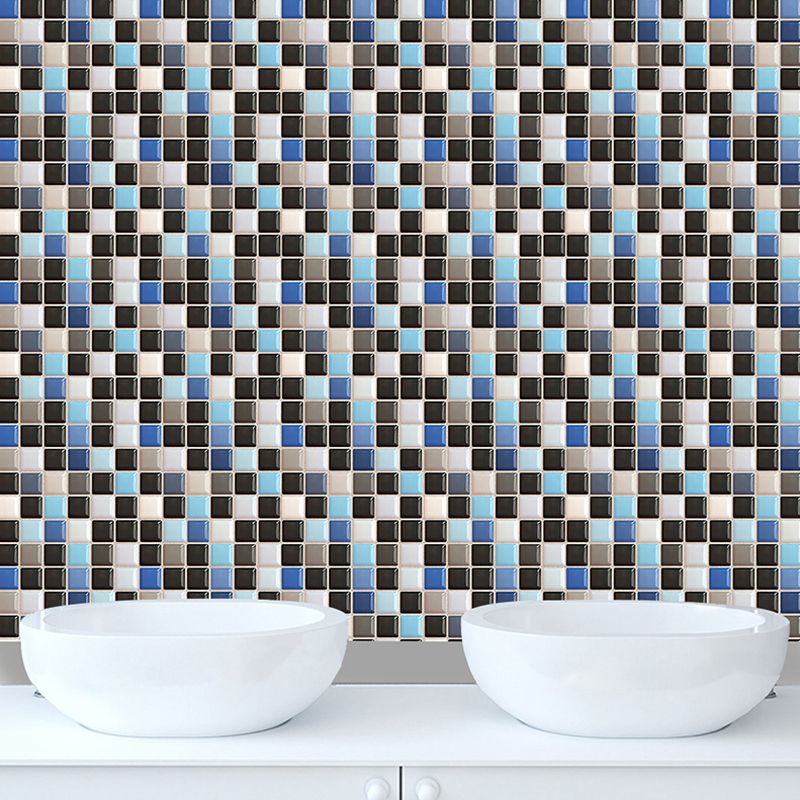 Adhesive Mosaic Tiles Wallpaper Panels in Blue-Black Contemporary Wall Covering for Kitchen