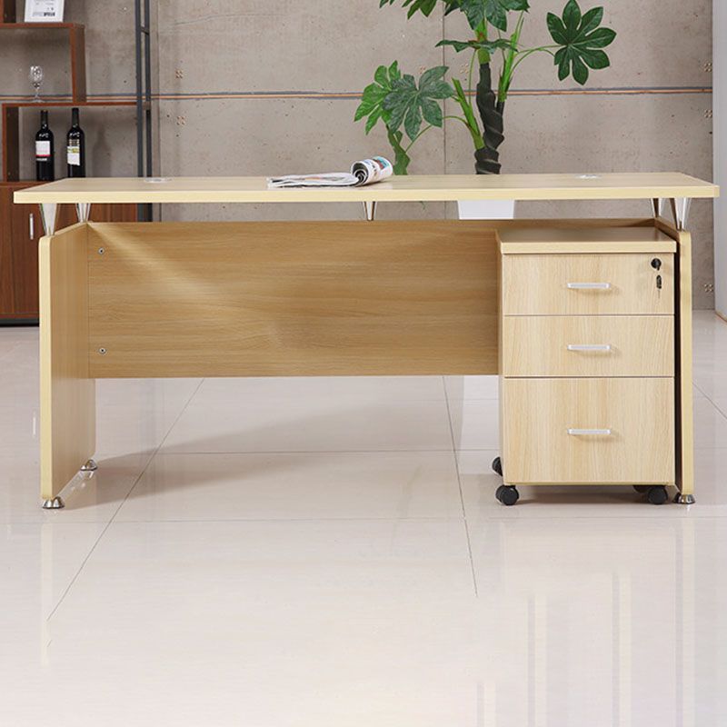 Modern Rectangular Shaped Natural Office Desk Wooden without Drawers