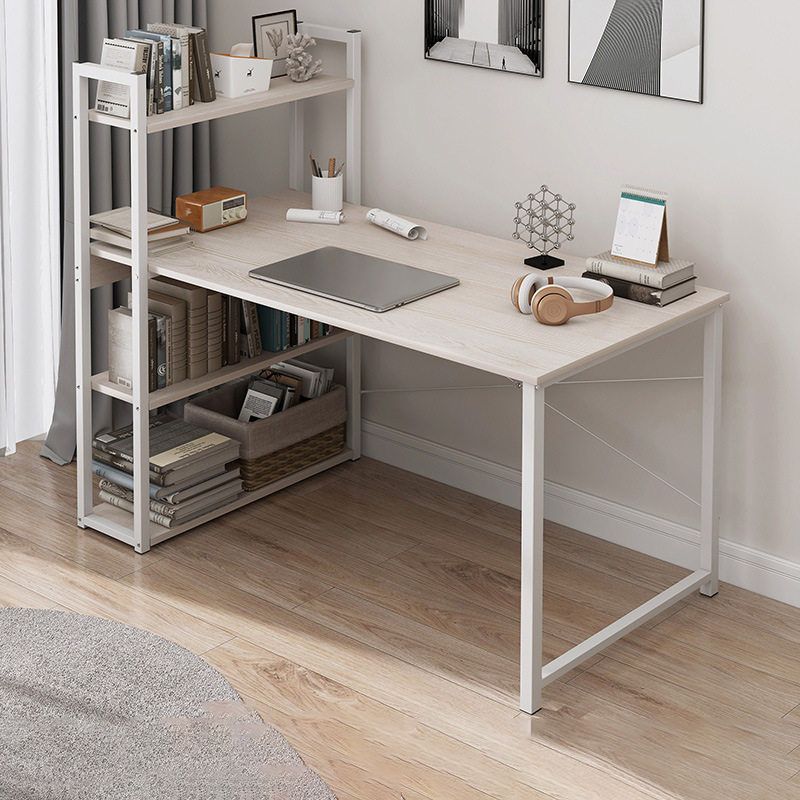 Contemporary Engineered Wood Office Desk H-Shape Base Writing Desk with Shelf for Home