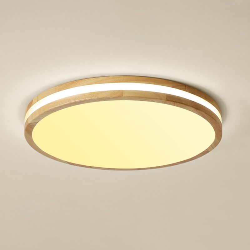 Modern Round Shape Ceiling Light Wood 1 Light LED Flush Mount Light for Living Room