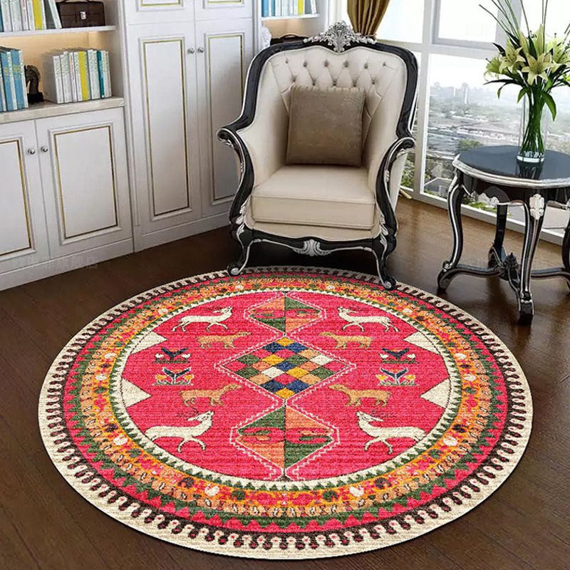 Vintage Multi Color Boho Rug Polyster Southwestern Print Indoor Rug Non-Slip Backing Washable Carpet for Living Room