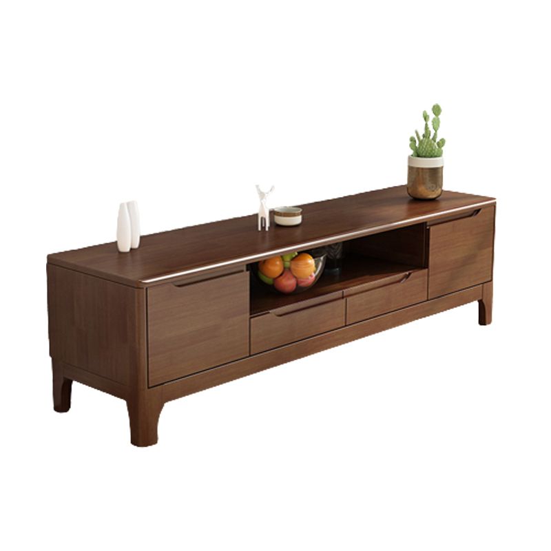 Modern TV Media Stand Rubberwood Open Shelving TV Stand Console with Drawers