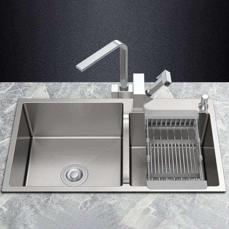 Stainless Steel 2 Holes Sink Contemporary Kitchen Sink with Basket Strainer