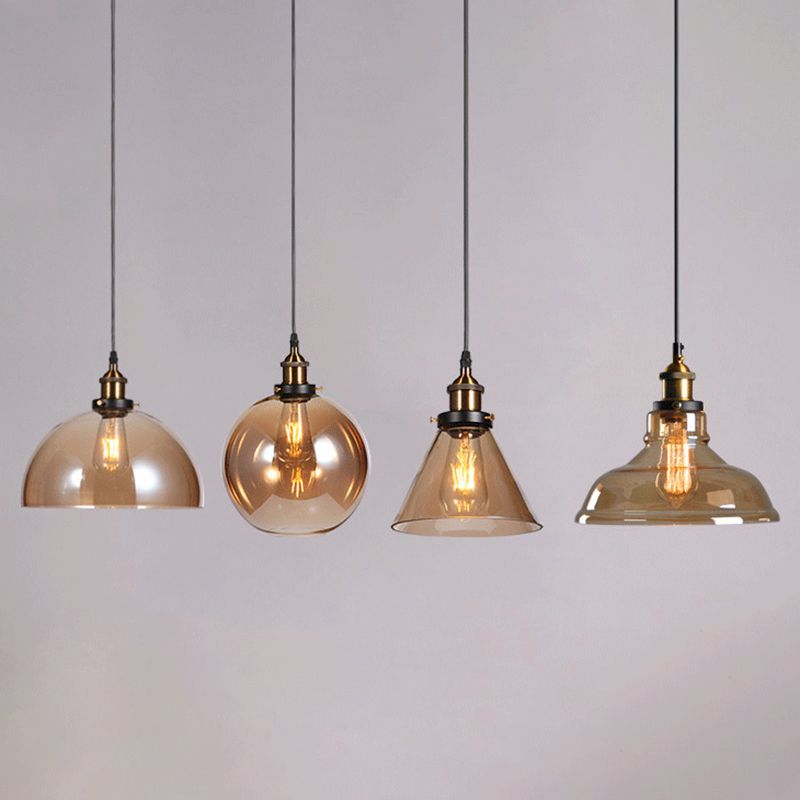 Hanging Pendant Lights Vintage Industrial Style1 Light Pendants with Glass Shade for Bedroom