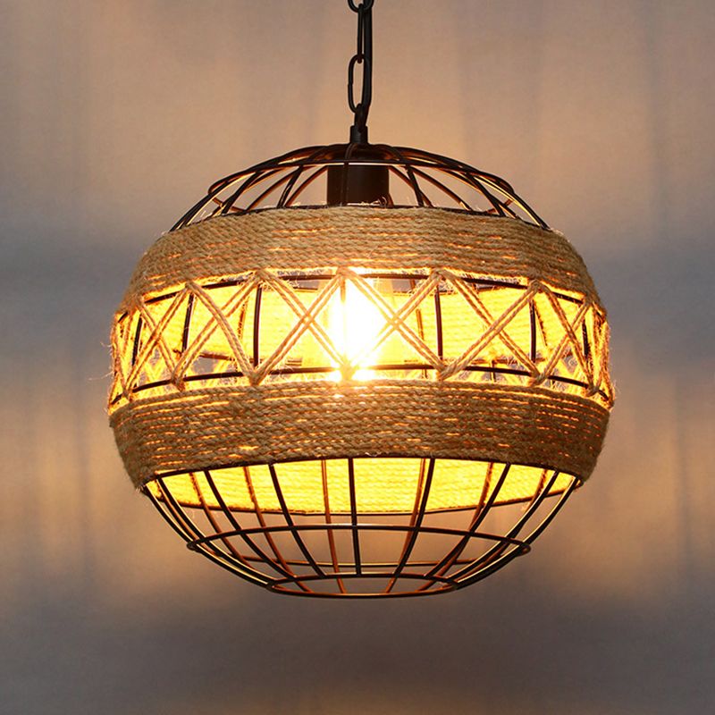 Shaded Restaurant Commercial Pendant Lighting Loft Style Rope Beige Hanging Light Fixture