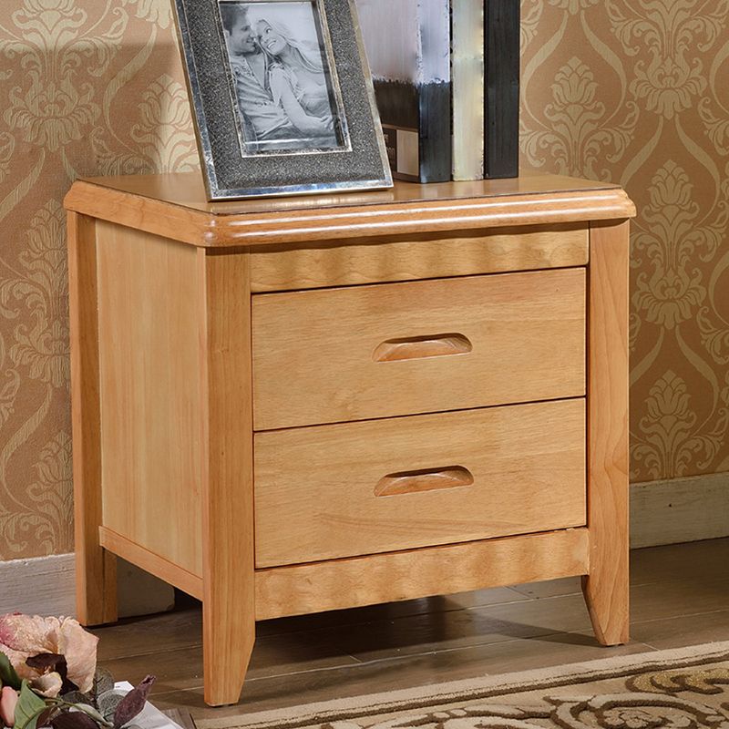 Traditional Lower Shelf Nightstand Solid Wooden Bedside Cabinet with Drawers for Bedroom