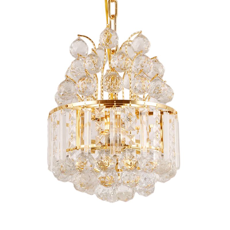 Vintage Style Empire Hanging Light Metal Pendant Chandelier Light with Crystal Ball Deco in Gold