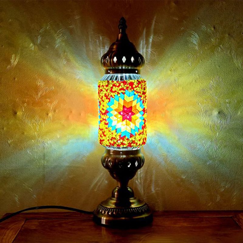 Turkish Style Glass Table Light Vintage Moroccan Desk Lamp Fixture for Bedside