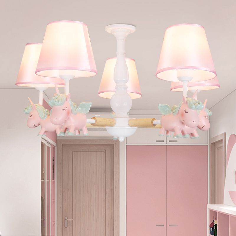 Flying Unicorn Bedroom Chandelier Light Resin Cartoon Pendant Light Fixture with Fabric Shade