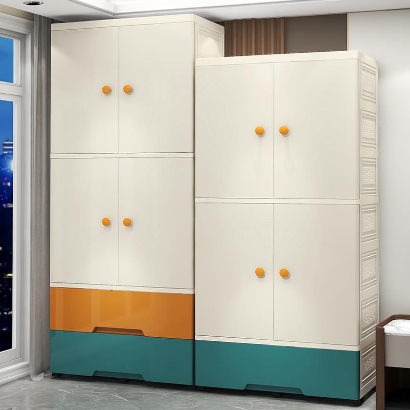 Modern Style Plastic Kids Closet Bedroom Armoire Cabinet with Cloth Rod