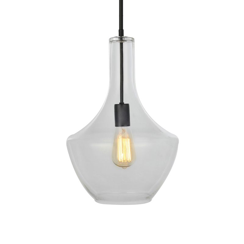 10.5"/12"/14" Wide Urn Shape Clear Glass Pendant Lamp Modernist 1 Light Black Hanging Pendant Light for Living Room