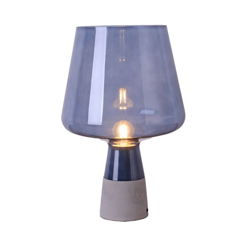 Truncated Cone Night Lighting Mid-Century Yellow/Blue Glass 1 Head Table Lamp with Open Top Design and Solid Concrete Base