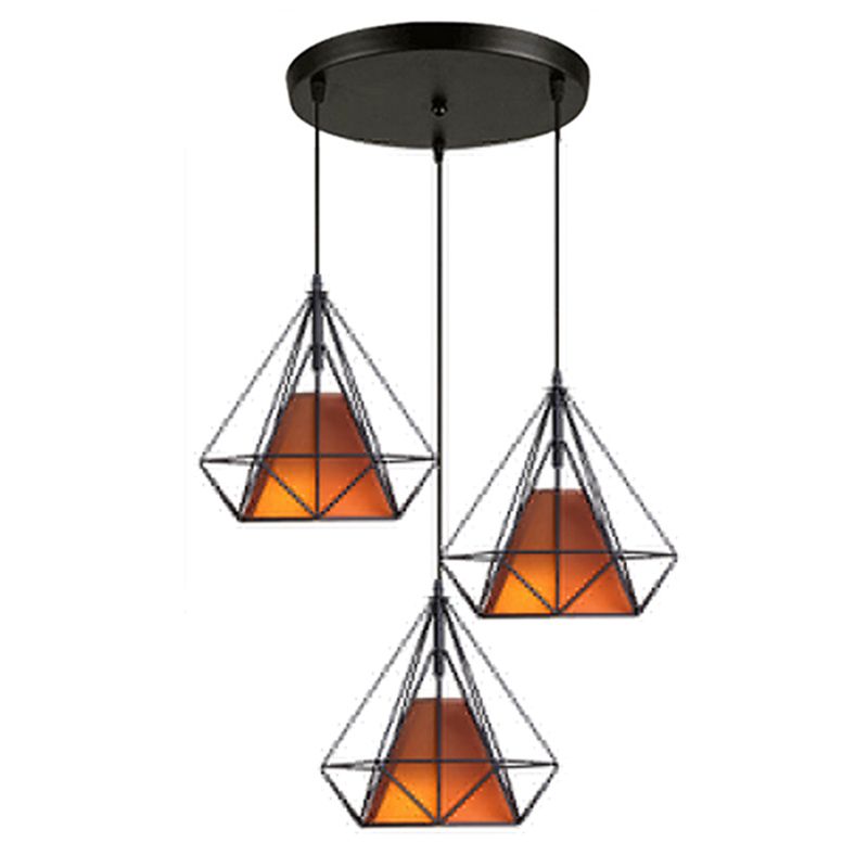 3-Lights Geometric Multi Pendant Light Fixture Industrial Metal Multi-Pendant