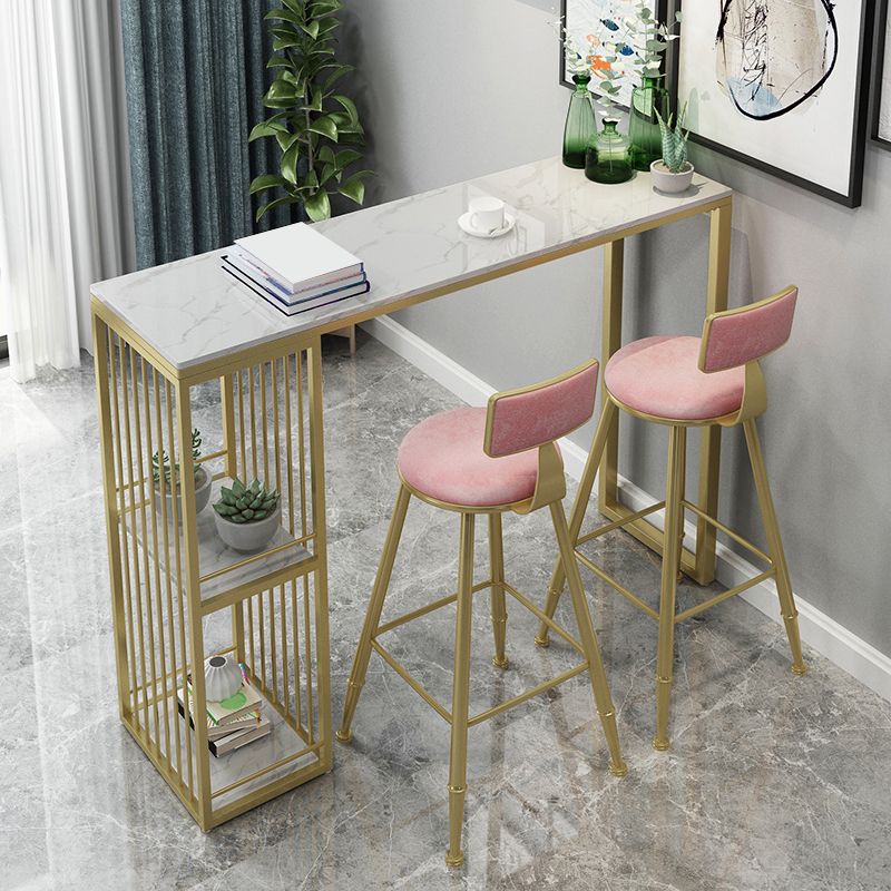 Artificial Marble Bar Table 42-inch Height Glam Style Bistro Table with Storage Rack