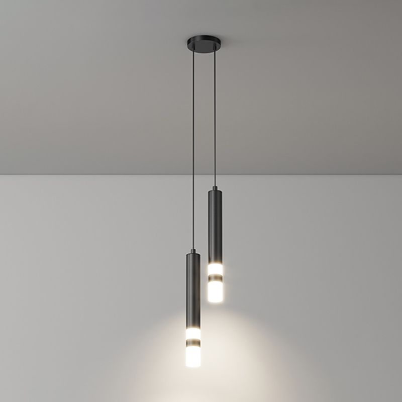 Cylinder Shape Metal Pendant Fixtures Modern Style Hanging Light Fixtures in Black