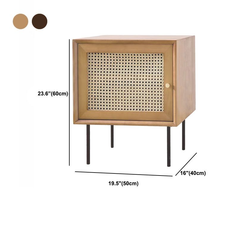 15.75" Tall Rattan Bedside Cabinet Solid Wood Nightstand with 1 Door